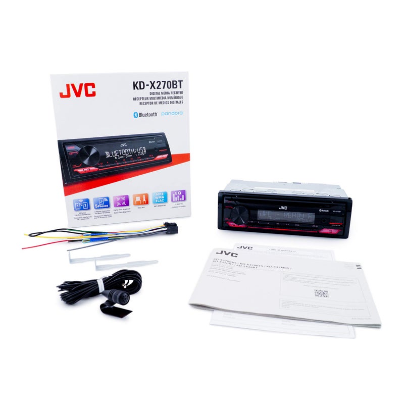 JVC KD-X270BT Bluetooth Car Stereo w/USB Port â€“ AM/FM Radio, MP3 Player, High Contrast LCD, 50 Watts, Detachable Face Plate â€“ Single DIN â€“ 13-Band EQ - Image 2